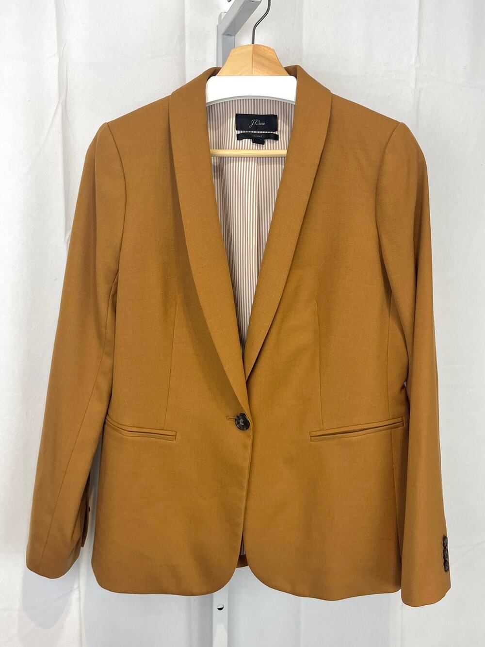 J.CREW Parke Blazer in Wool Flannel J5627 One Button Camel Tan Brown Size 6